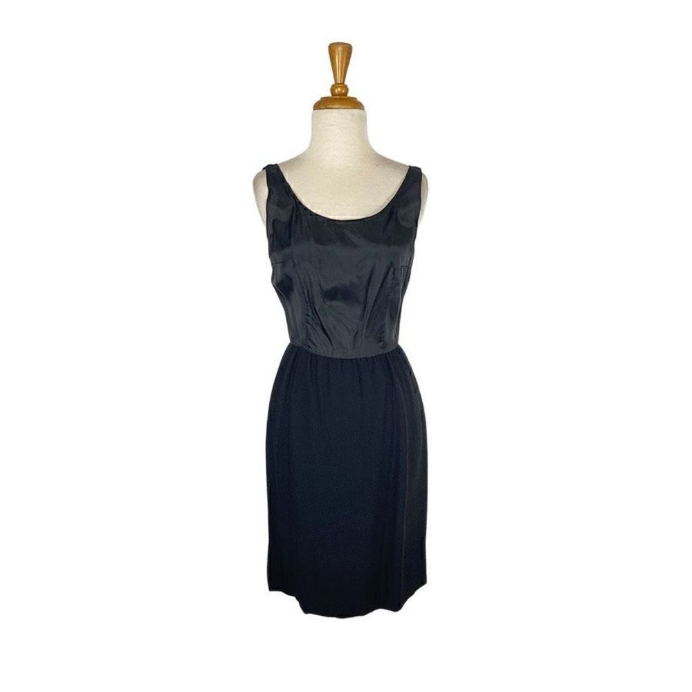 Jeunesse NY S VTG 10 Black Dress Set 1950s Day Suit Bow Volup Satin Shawl Collar - Picture 11 of 13